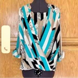 Alfani long sleeve blouse, black, tan, and teal- 12